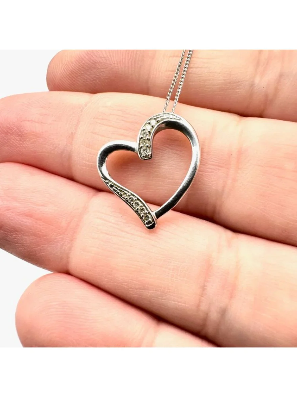 Womens Necklace 10K White Gold Diamond Heart Pendant Gift for Women